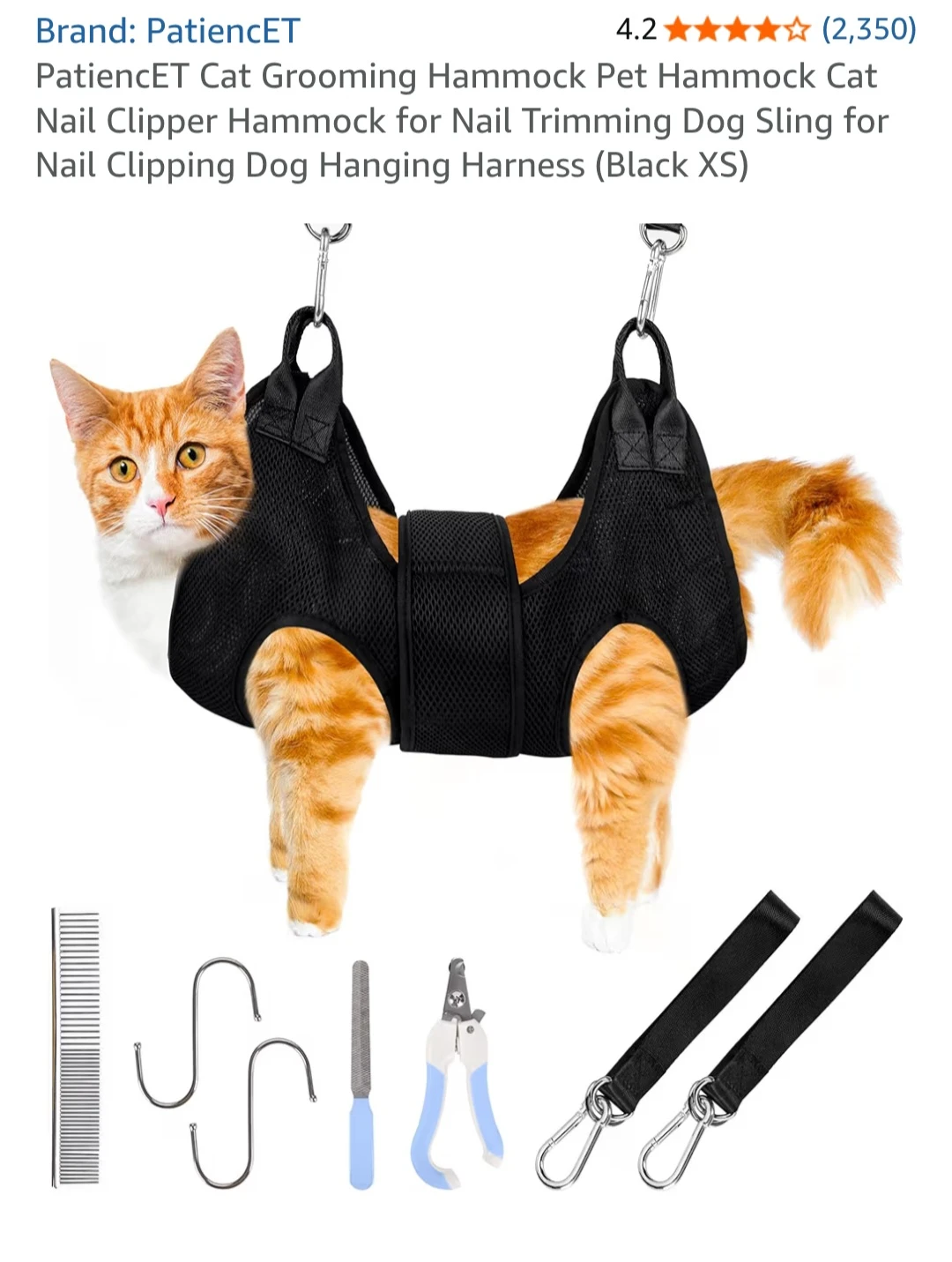 Pet Grooming Hammock - Black XS