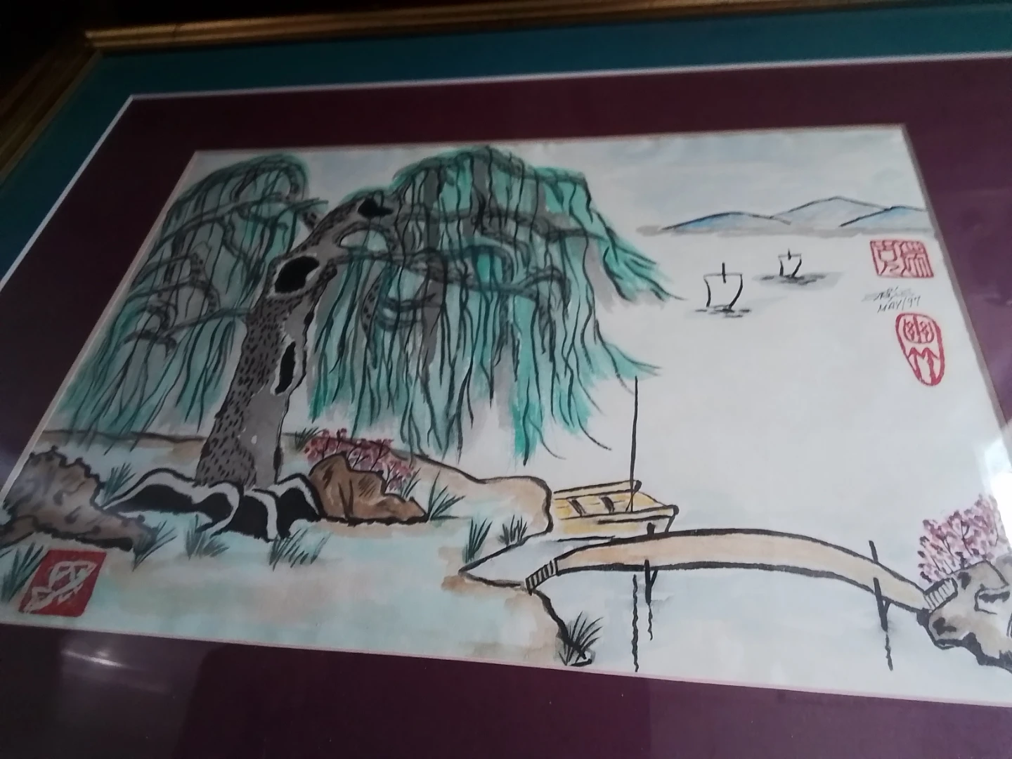 "Eyes of the Willow" – Original 1997 Sumi-e & Watercolor by Erbe - photo 2