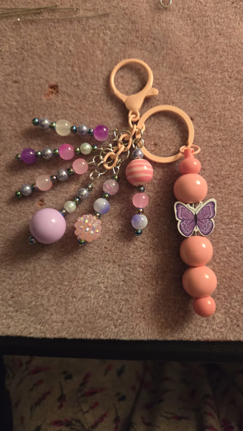 Beaded Keychain Charm with Butterflies