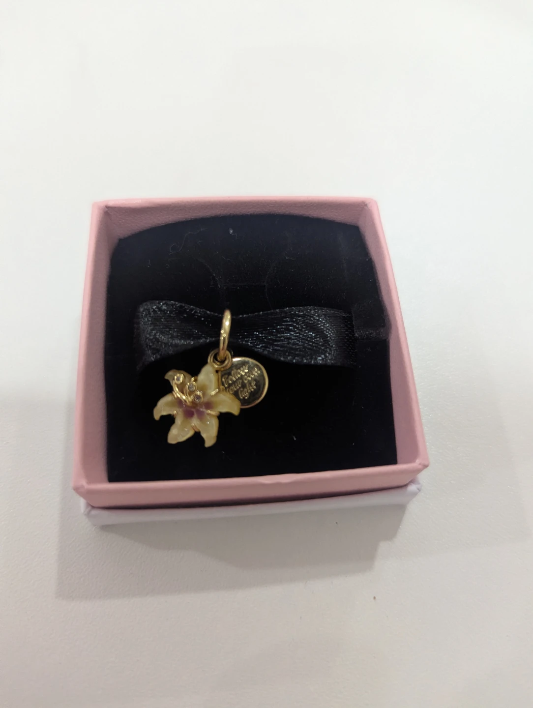 Pandora Gold Lily Flower Charm with "Follow Your light" Disc