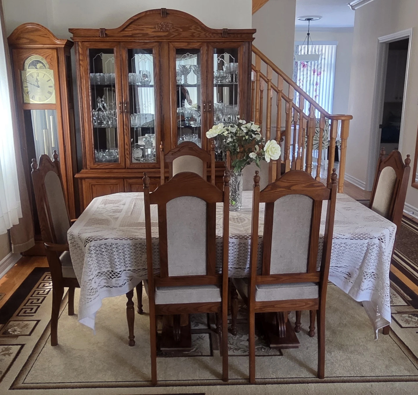 Wooden Dining Set with China Cabinet and Grandfather Clock - photo 2