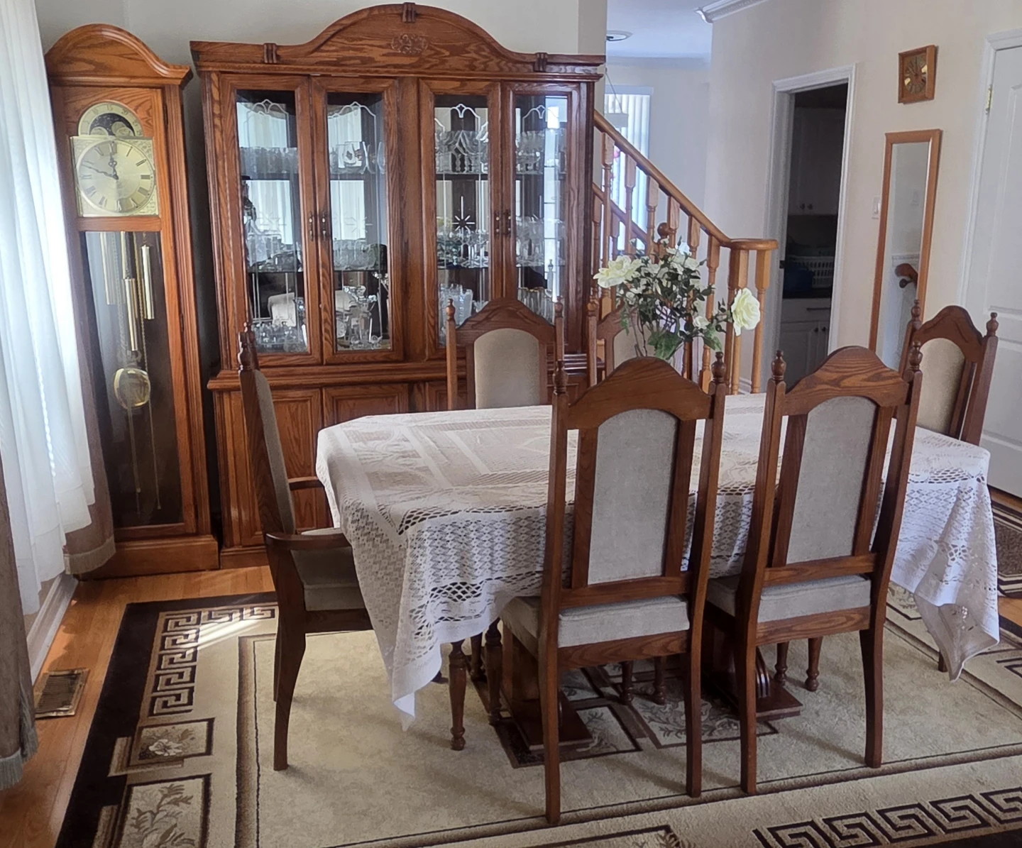 Wooden Dining Set with China Cabinet and Grandfather Clock - photo 3