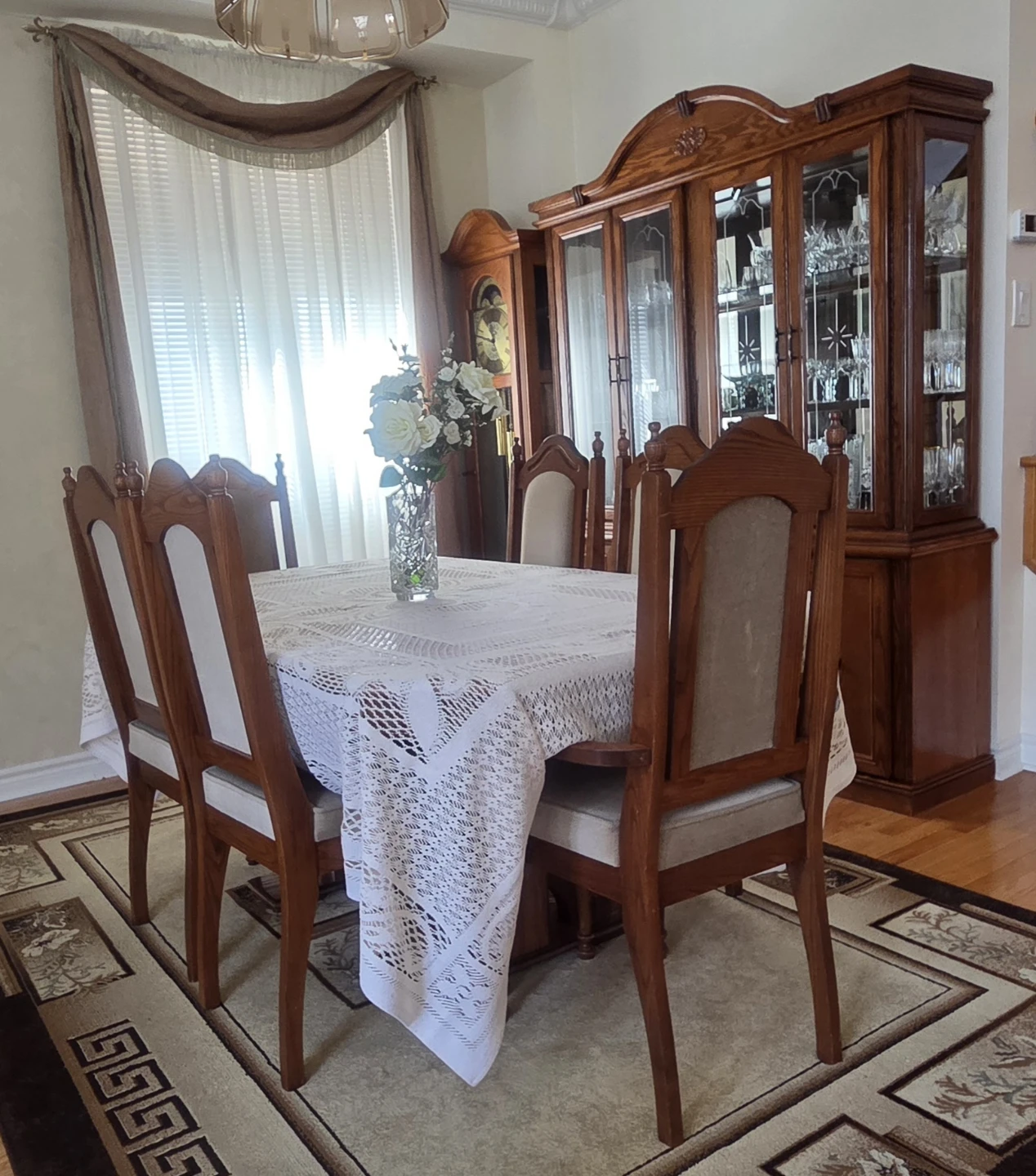 Wooden Dining Set with China Cabinet and Grandfather Clock - photo 4