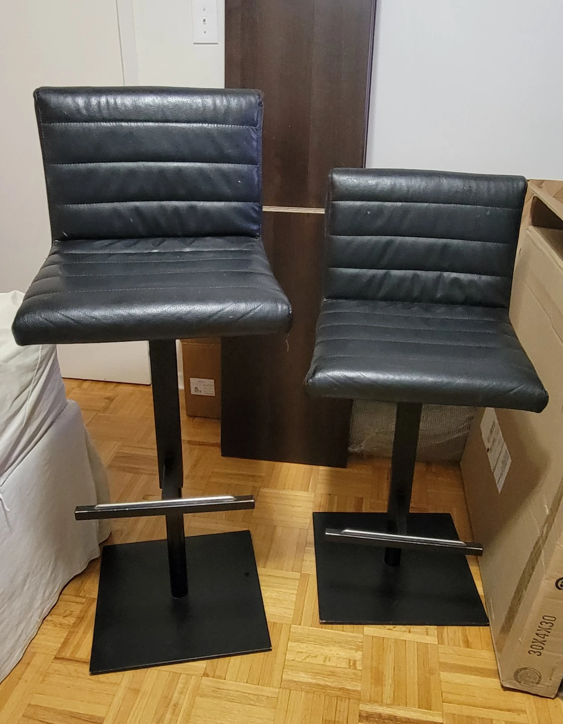 Black Faux Leather Swivel Bar Stools - Set of 2