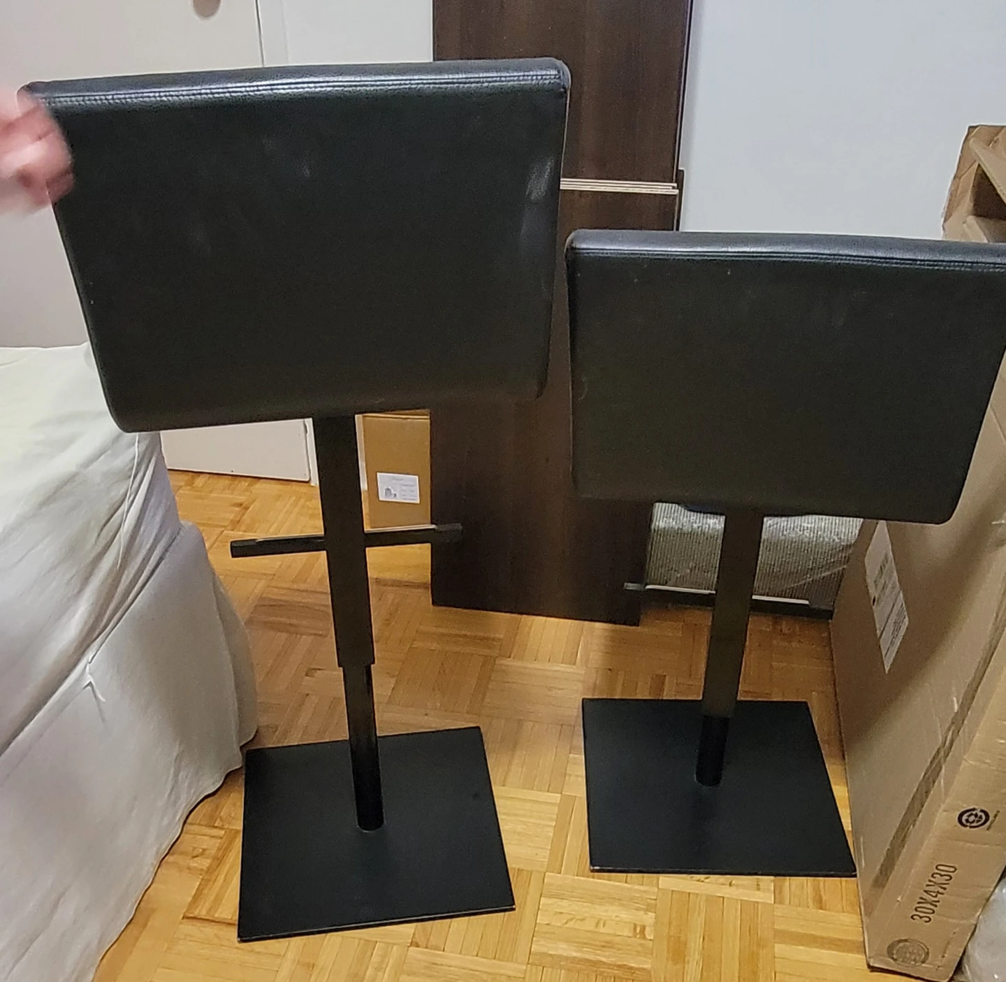 Black Faux Leather Swivel Bar Stools - Set of 2 - photo 5
