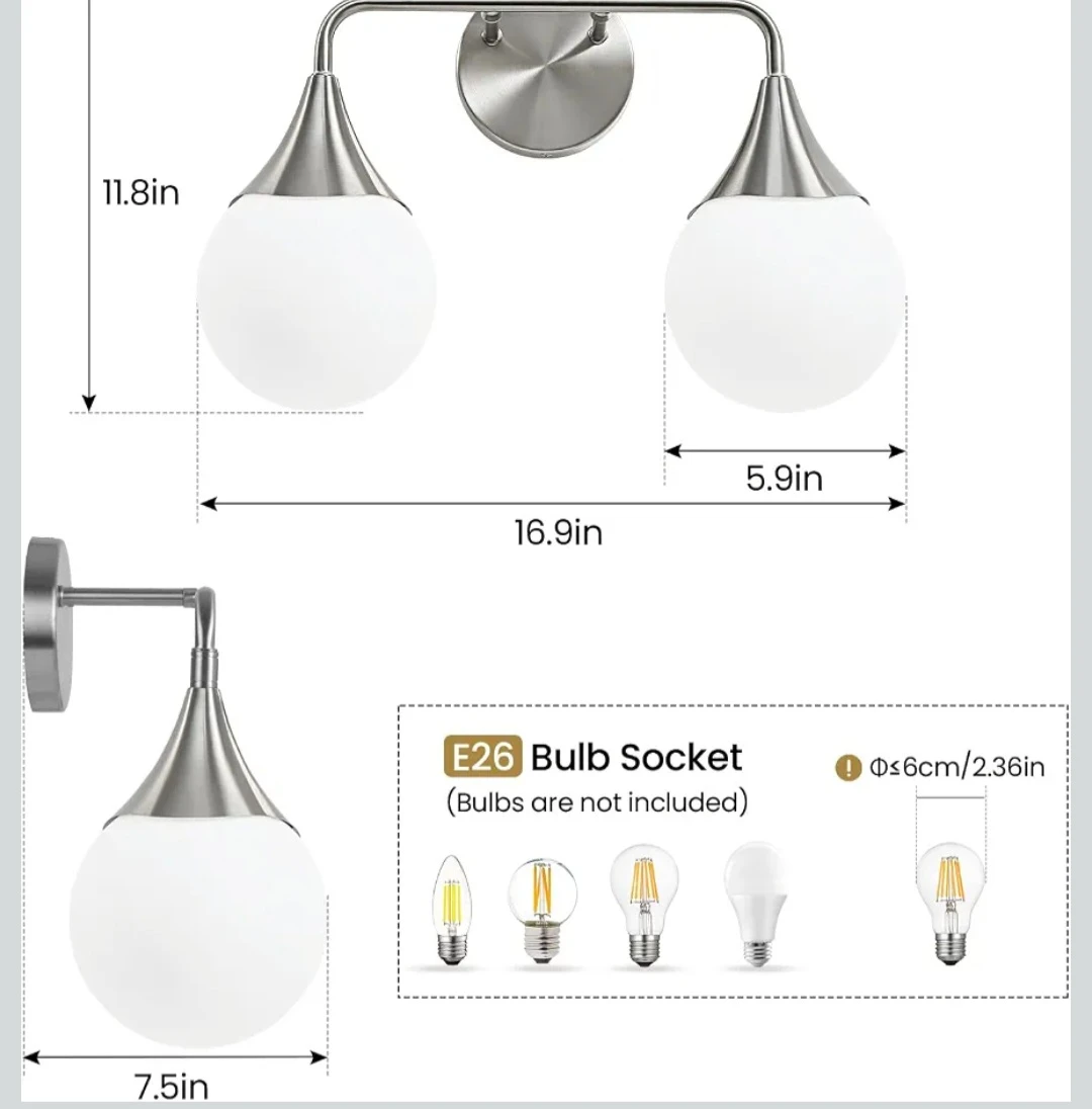 Brushed Nickel 2-Light Vanity Light Fixture - photo 2