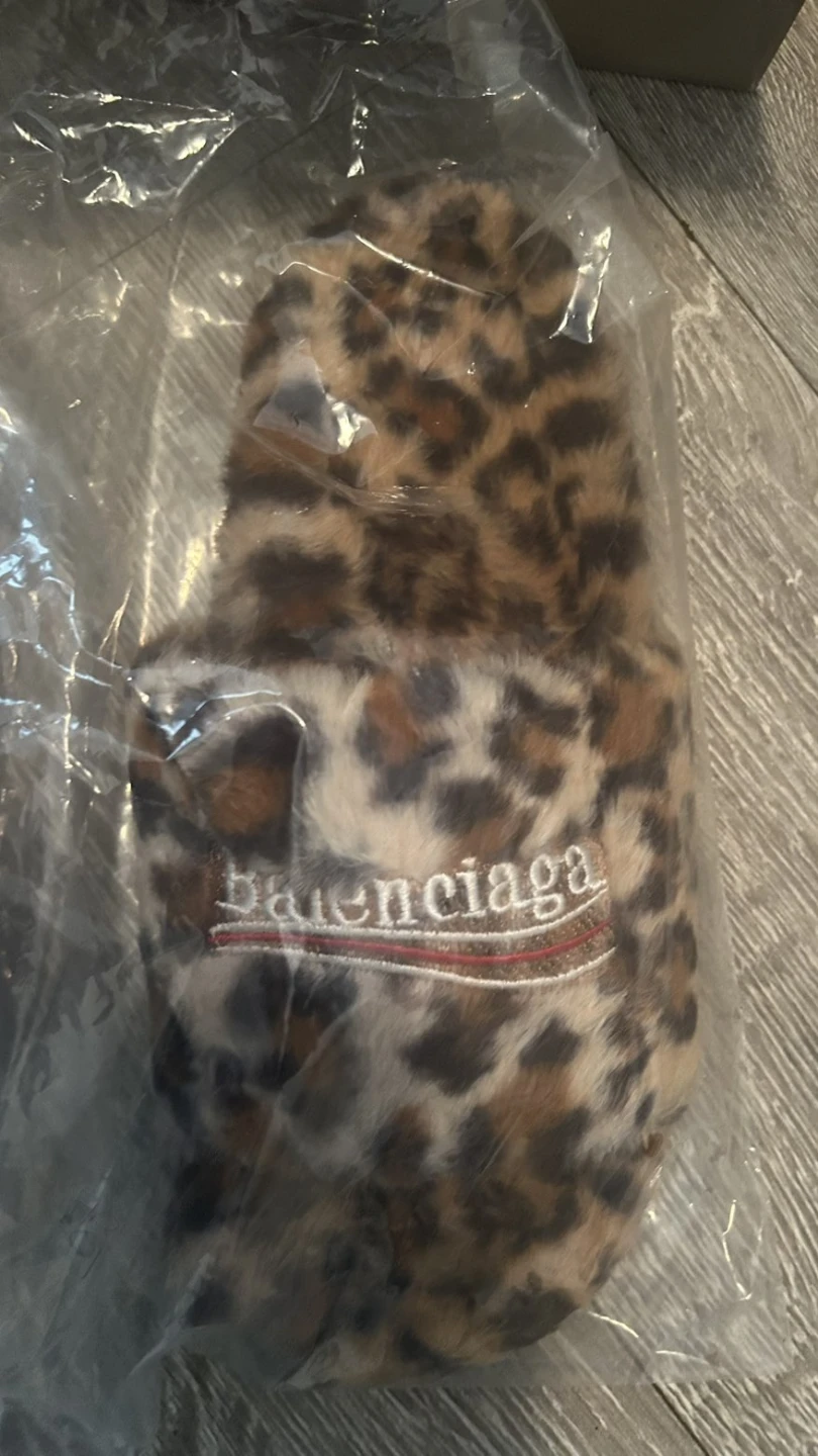 Balenciaga Leopard Print Furry Slippers - Size 42
