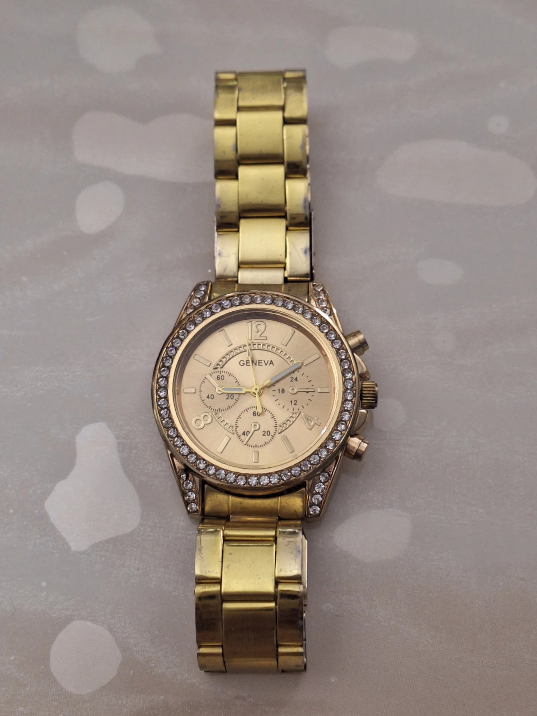 Geneva Gold-Tone Watch with Crystal Bezel