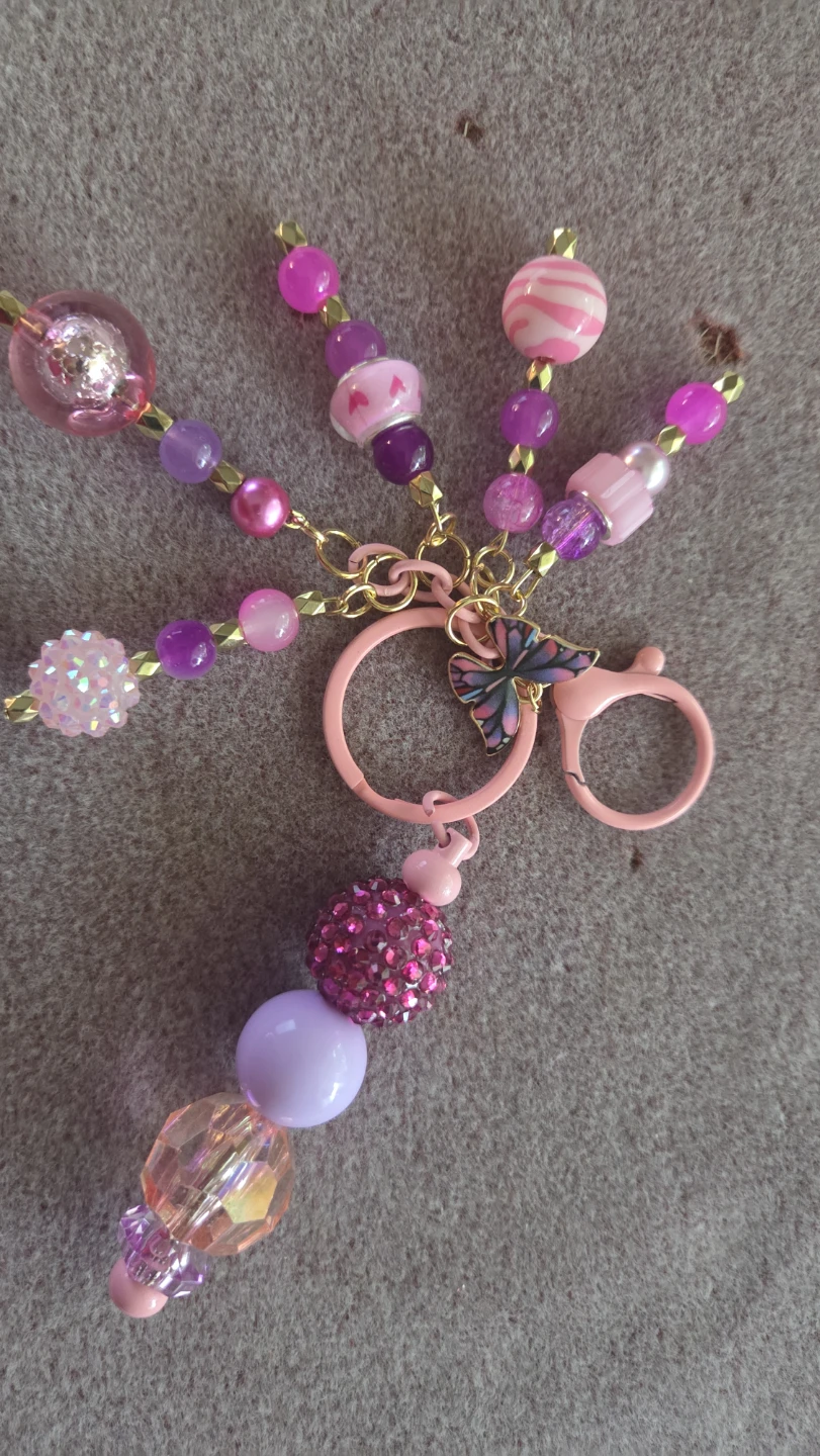 Beaded Butterfly Charm Keychain - Pink/Purple