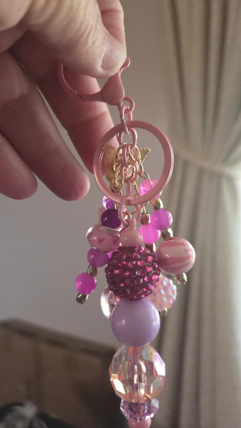 Beaded Butterfly Charm Keychain - Pink/Purple - photo 2