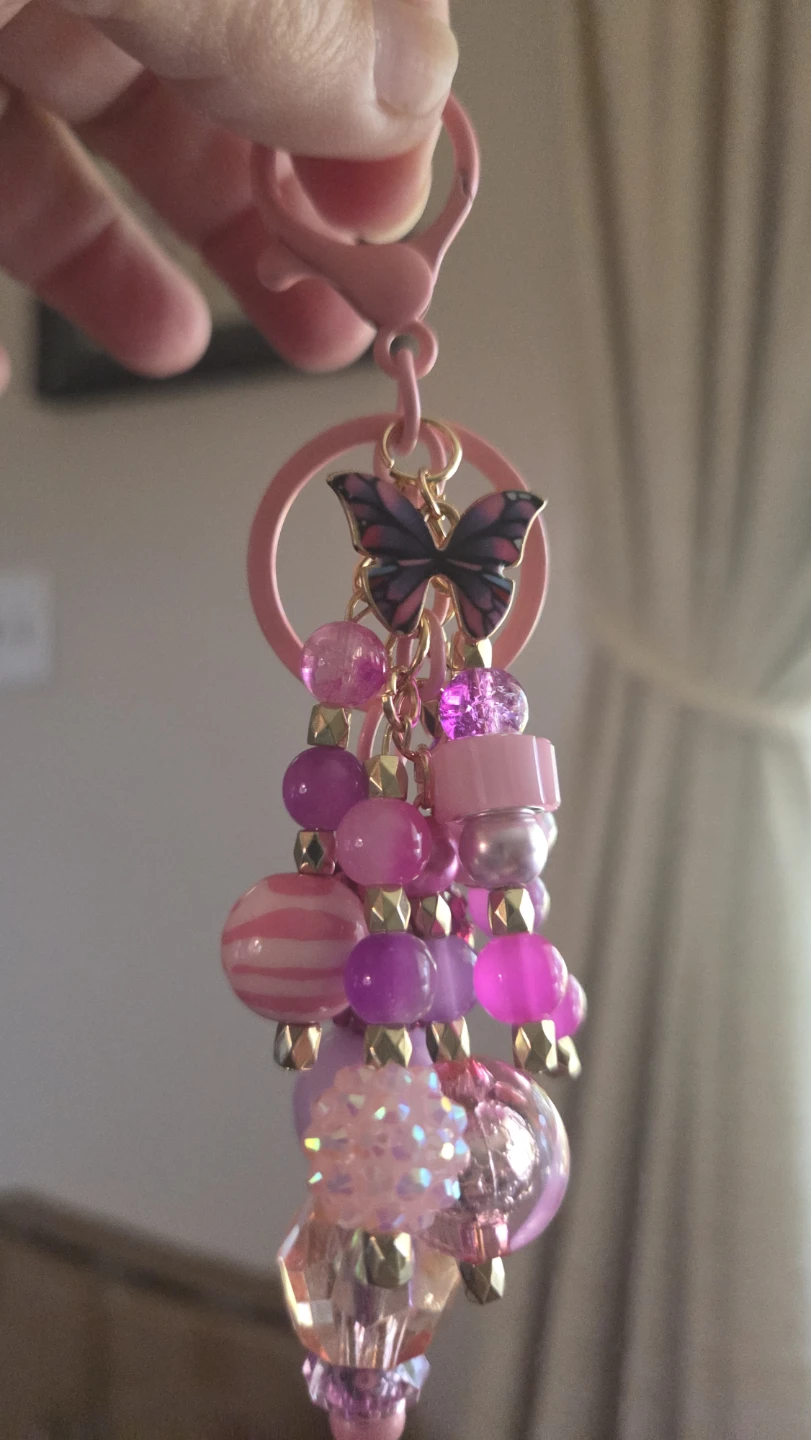 Beaded Butterfly Charm Keychain - Pink/Purple - photo 3