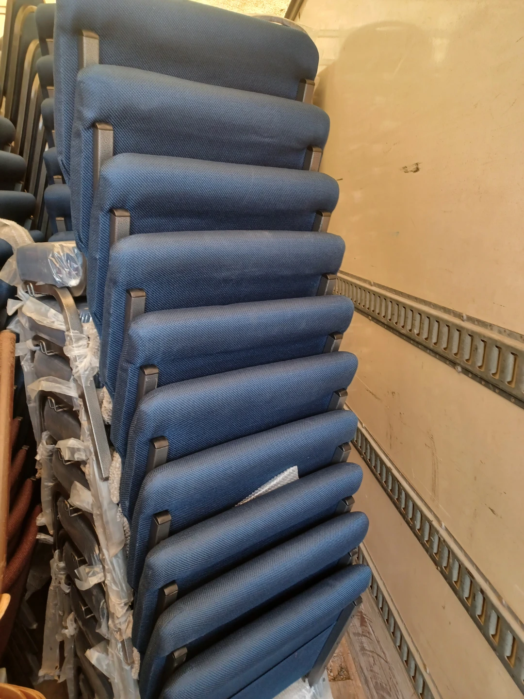 Stackable Blue church Upholstered Chairs