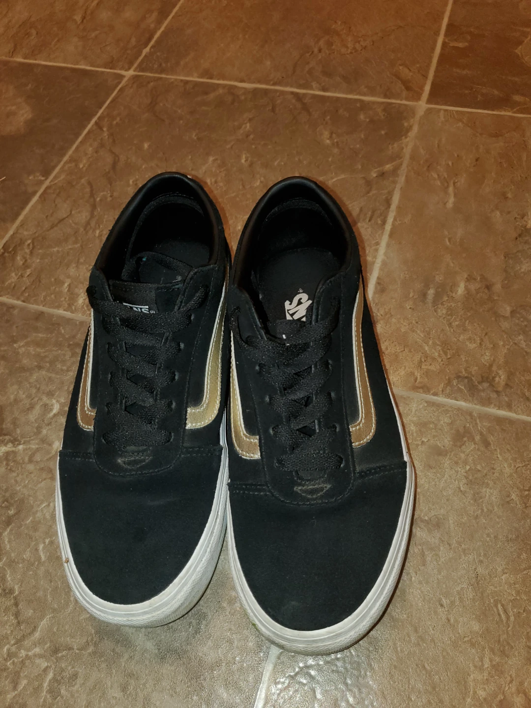 Vans Old Skool Black/Gold Suede Sneakers - Women's Size 9