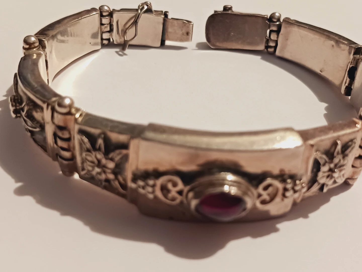 Byzantine Sterling Silver 925 Filigree Garnet Gemstone Bracelet - photo 2