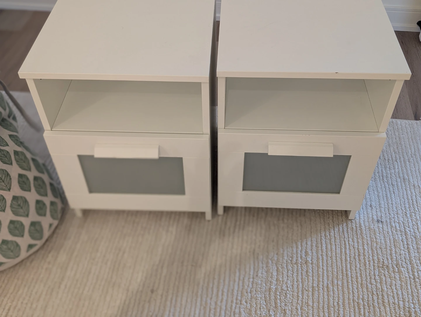 White bedside table with drawer. 2 Ikea Brimnes night stands