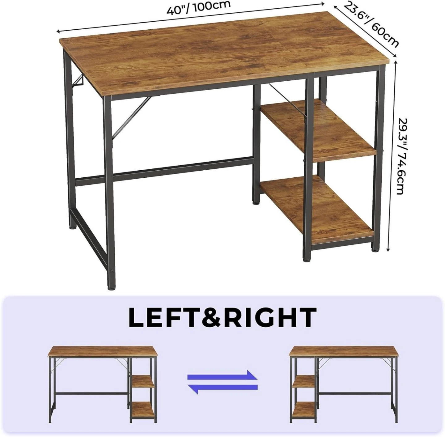 Rustic Brown Computer Desk with Shelves - photo 5