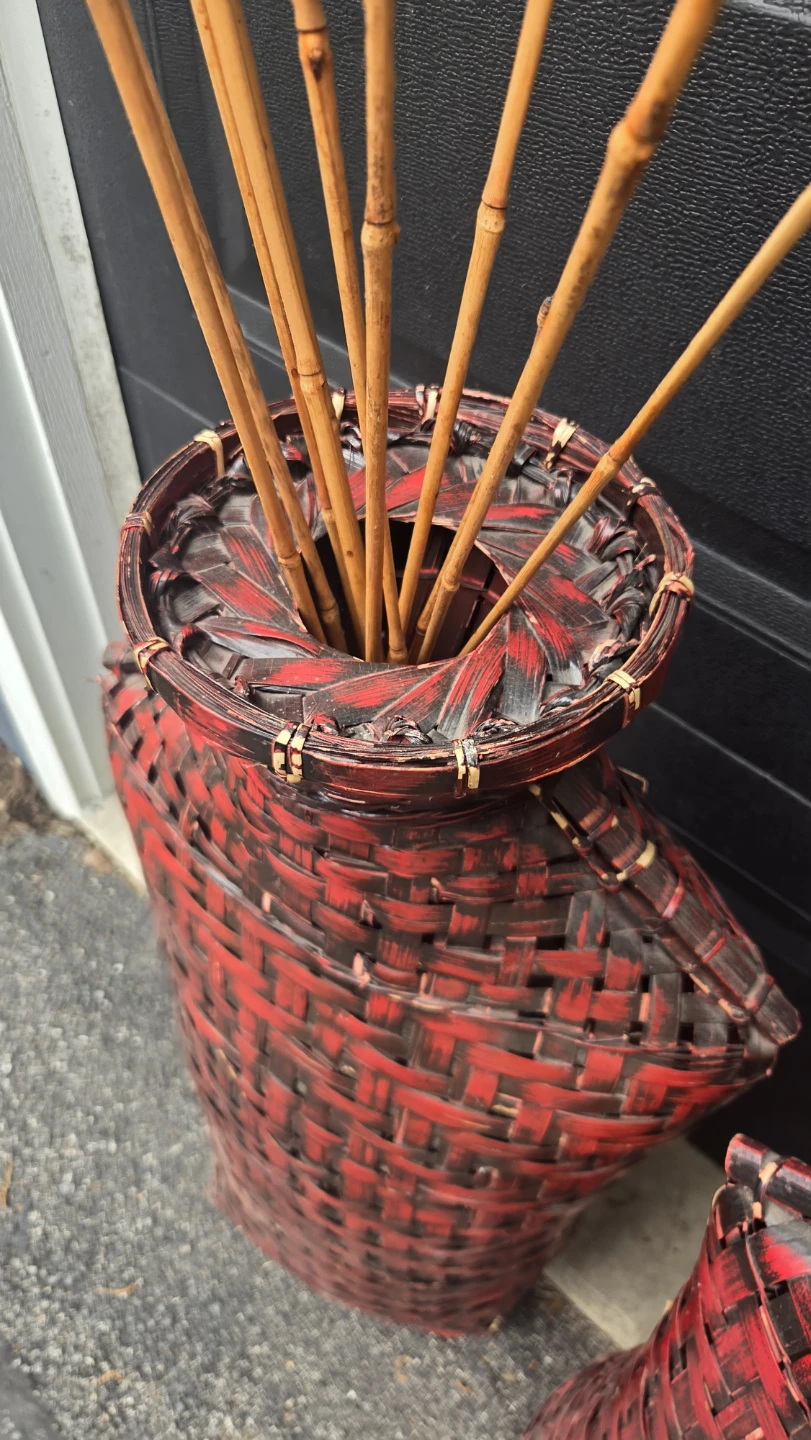 Set of 2 Red Woven Vases with Reeds - photo 4