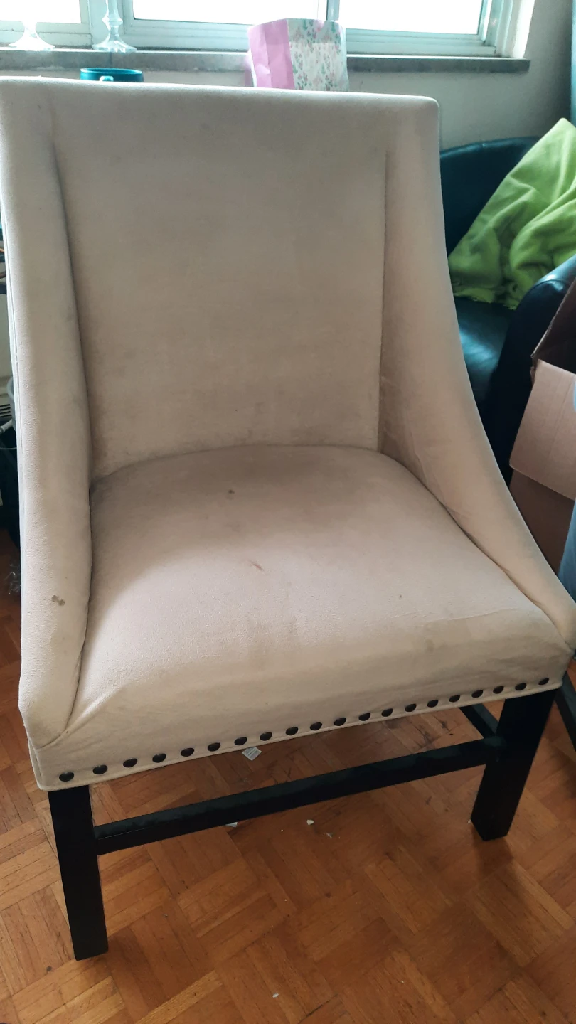 2 Cream Upholstered Dining Chairs with Nailhead Trim