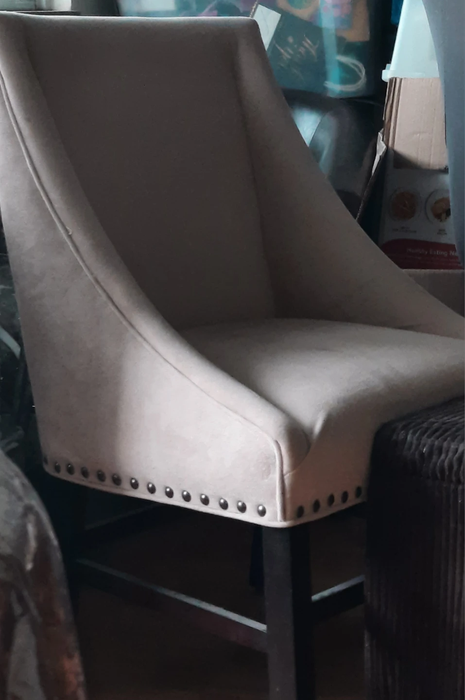 2 Cream Upholstered Dining Chairs with Nailhead Trim - photo 2
