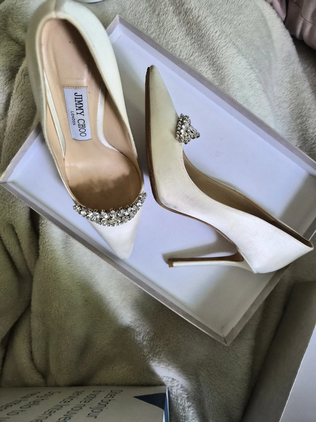 Jimmy Choo Ivory Satin Pumps with Crystals - photo 4