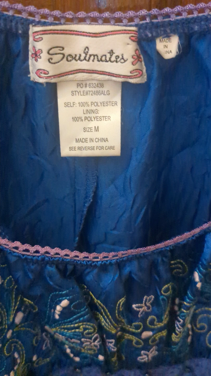 Soulmates Blue Embroidered Blouse Size M - photo 2