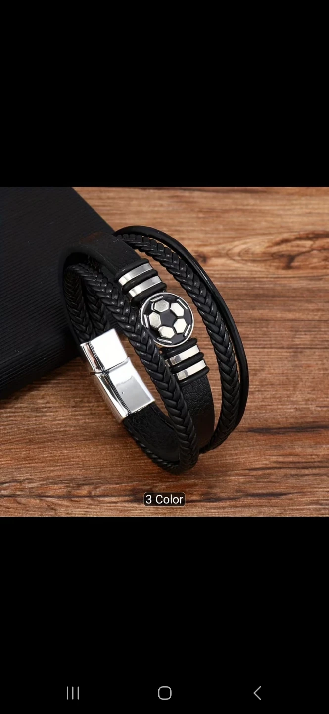 Leather Bracelet with Soccer Ball Charm - photo 3