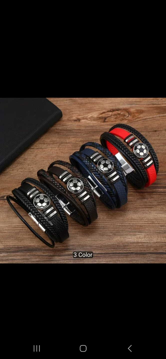 Leather Bracelet with Soccer Ball Charm - photo 4