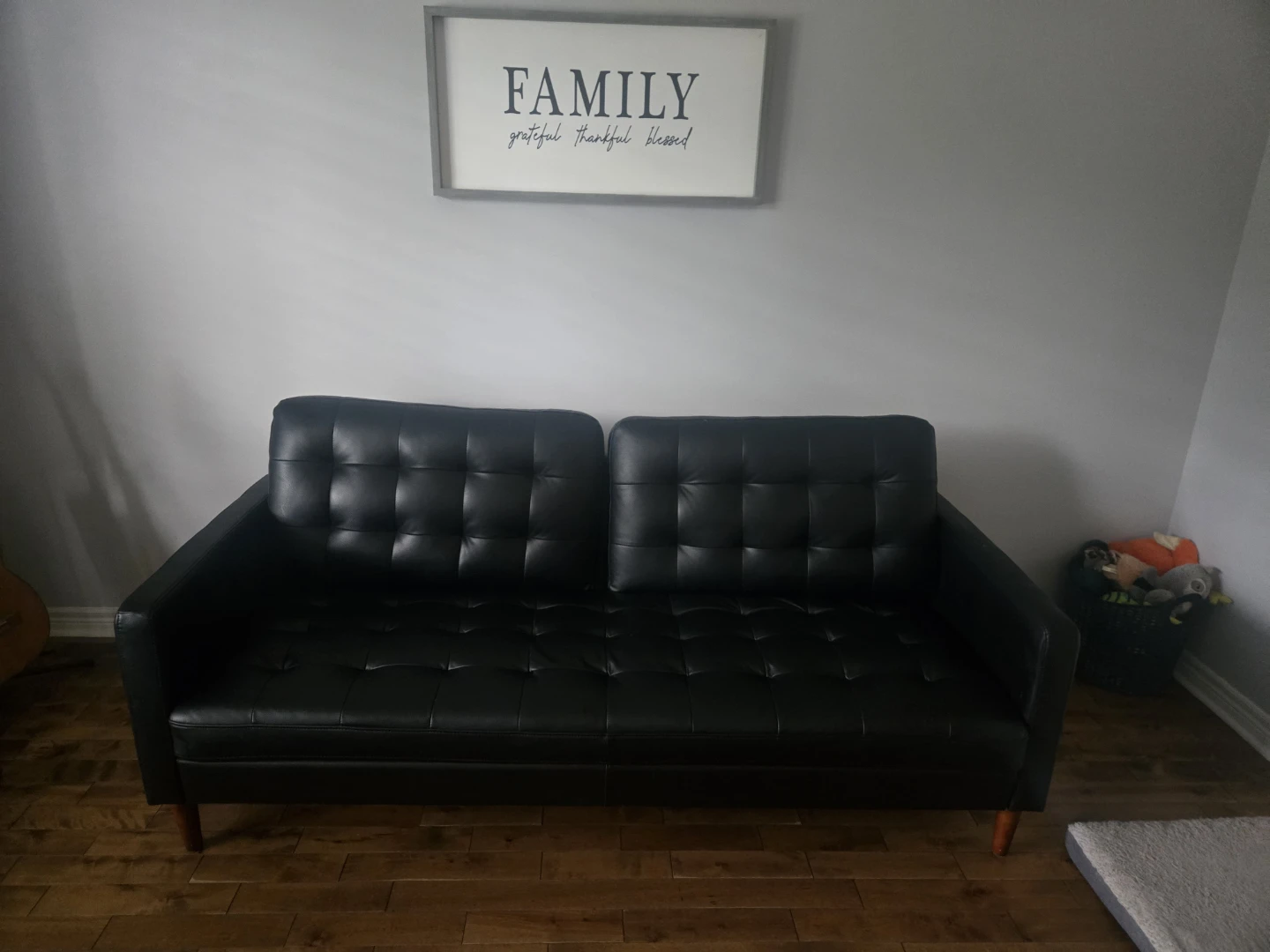 Mid-Century Modern Style Black Leather Loveseat / Futon