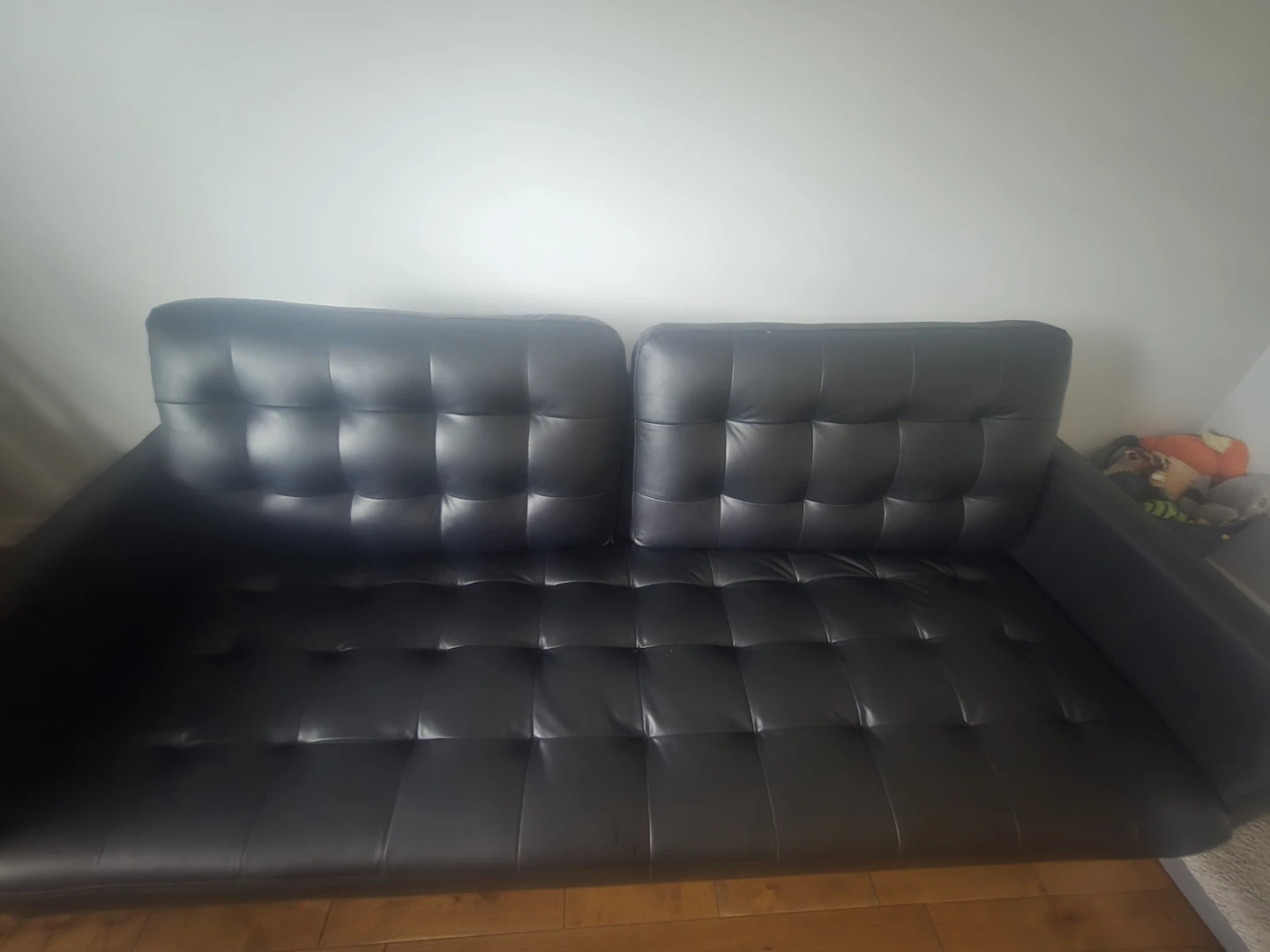 Mid-Century Modern Style Black Leather Loveseat / Futon - photo 4