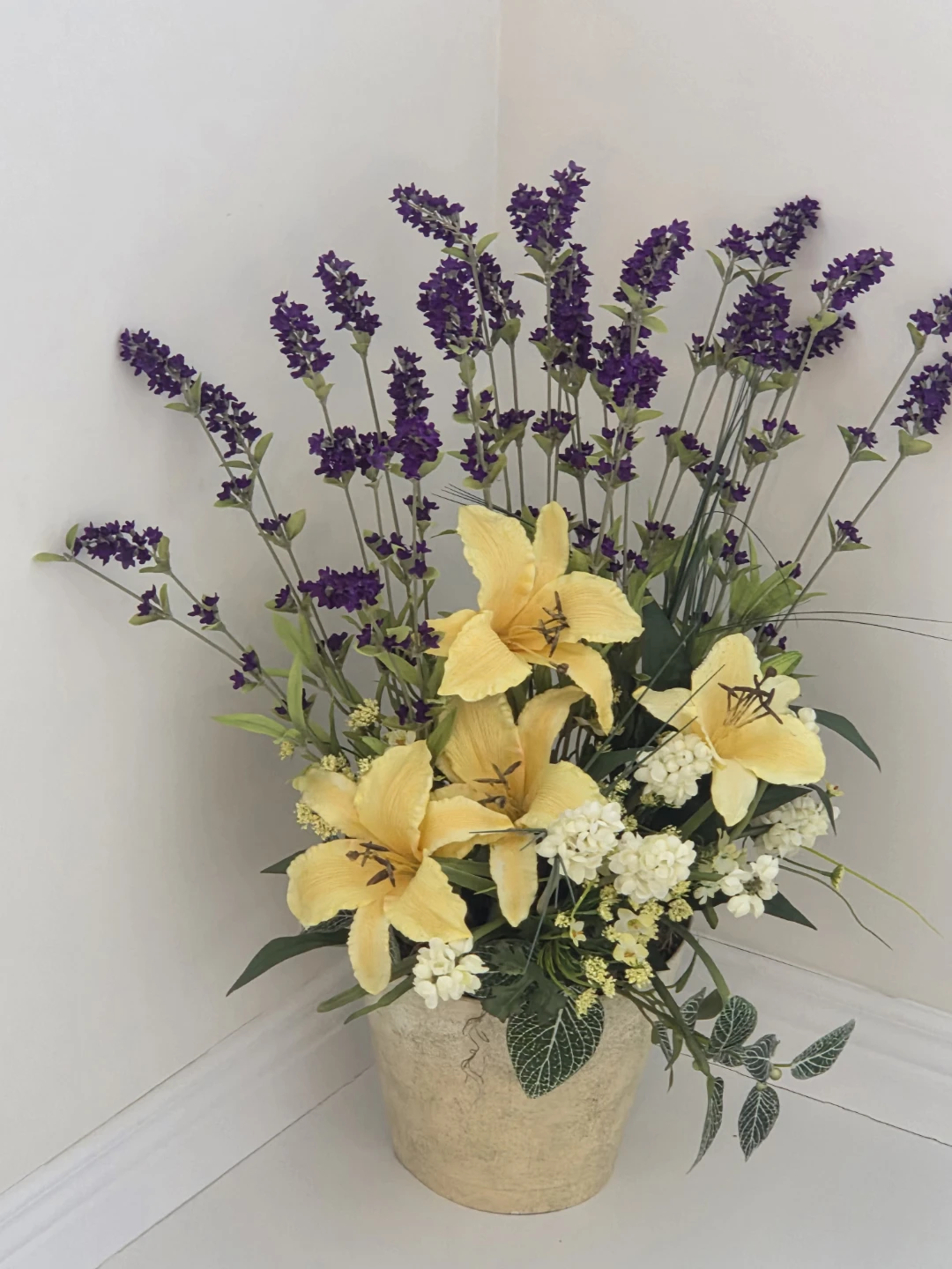 Artificial Flower Arrangement with Lilies and Lavender