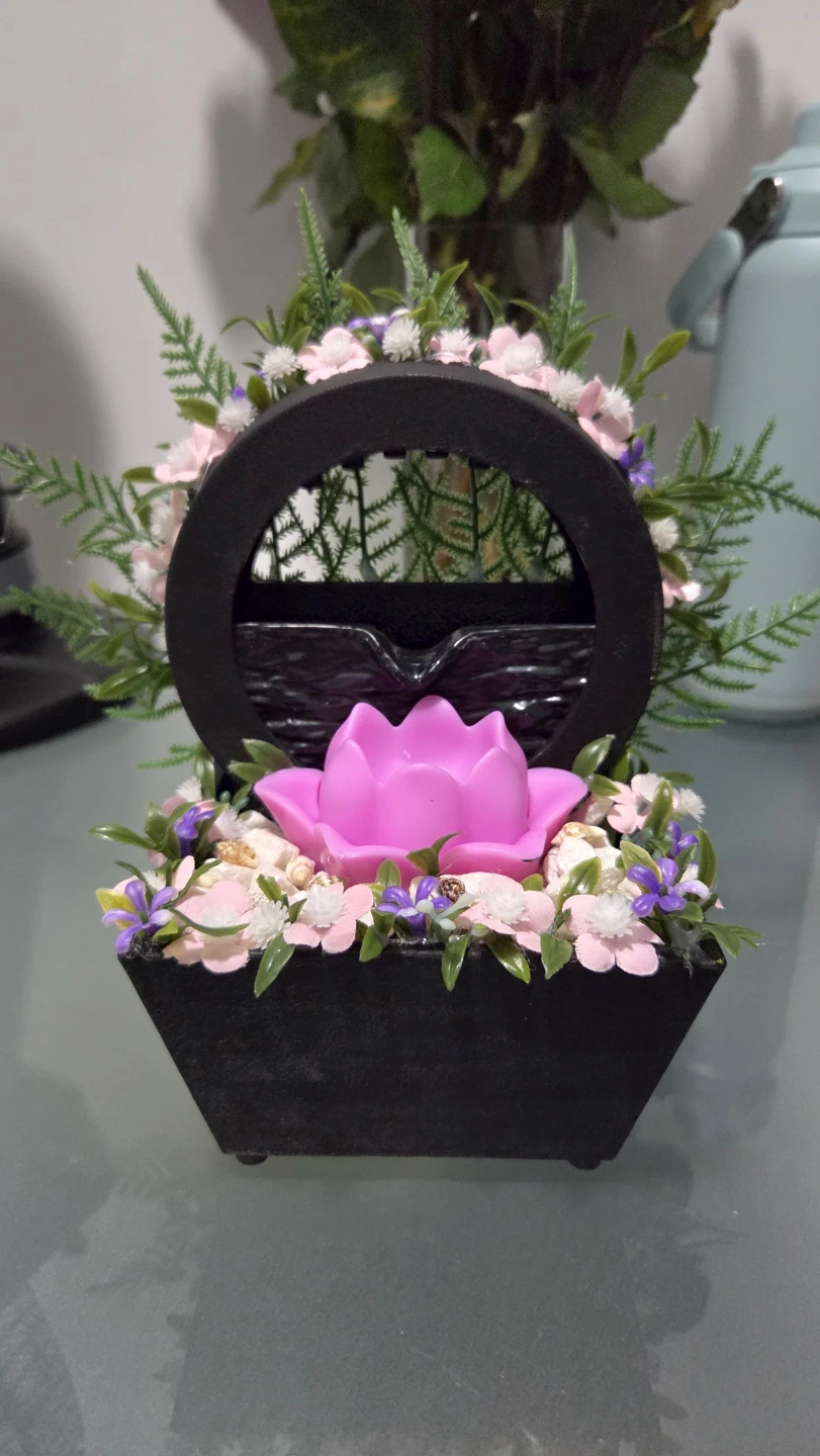 Tabletop Water Fountain with Pink Lotus Flower