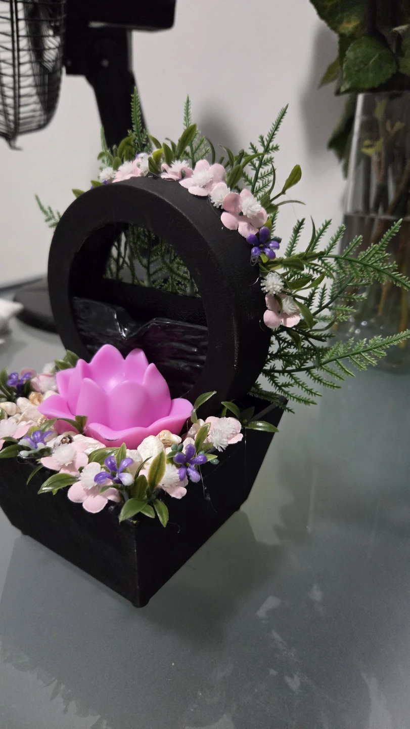 Tabletop Water Fountain with Pink Lotus Flower - photo 4
