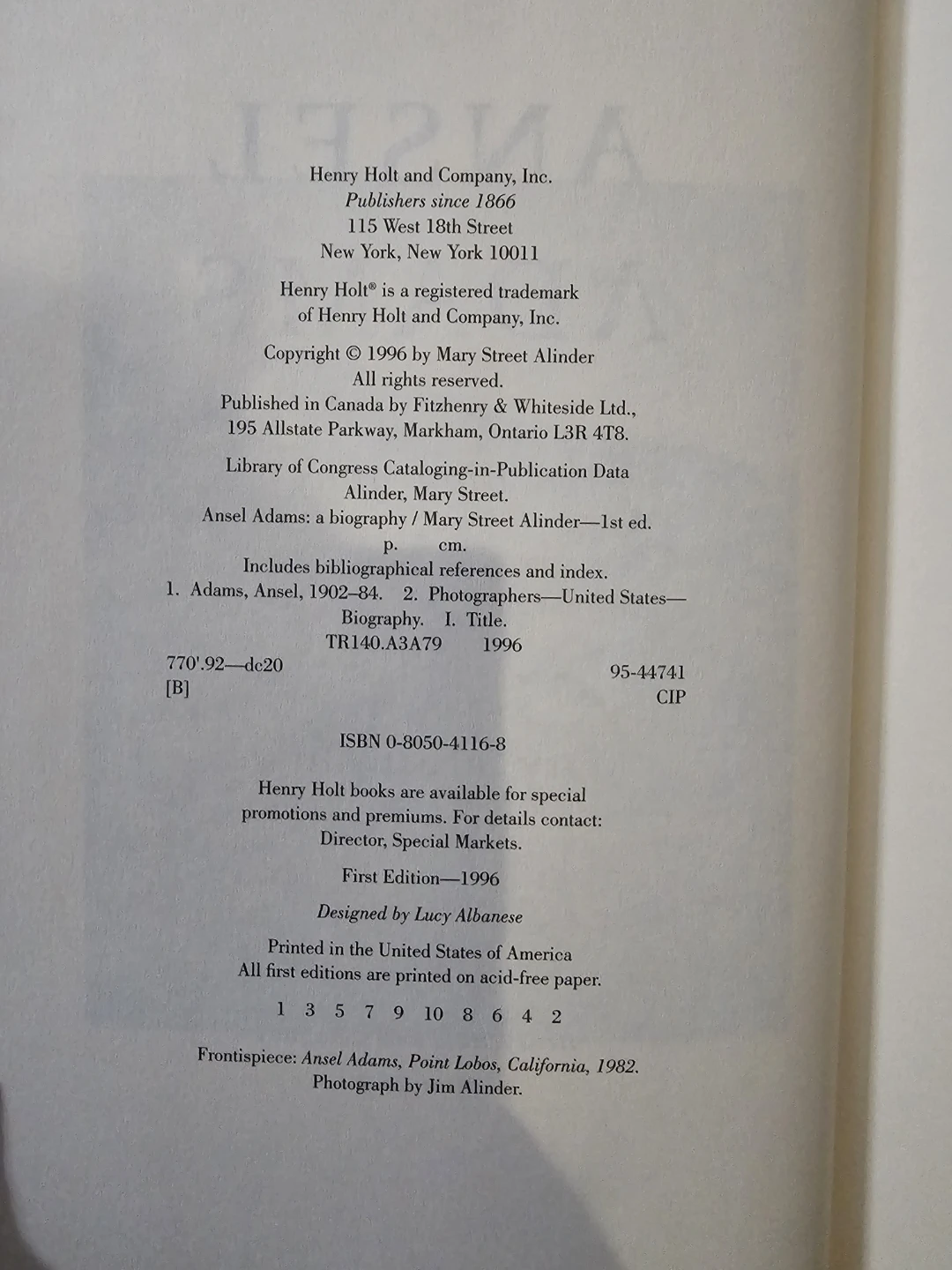 Ansel Adams: A Biography by Mary Street Alinder - photo 2