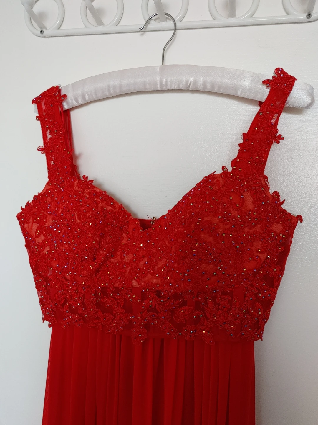 La Femme Red Lace Embellished Dress Size 10