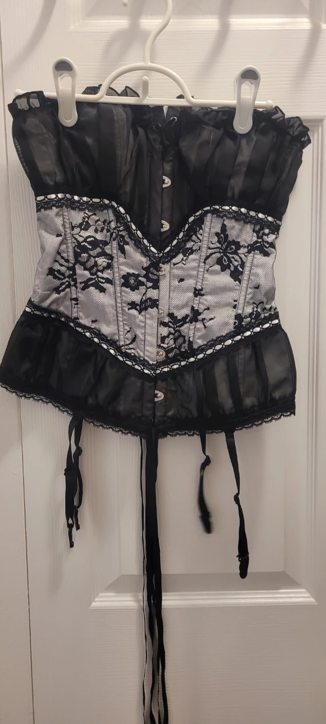 Black Corset with Rhinestones and Lace Trim - photo 2