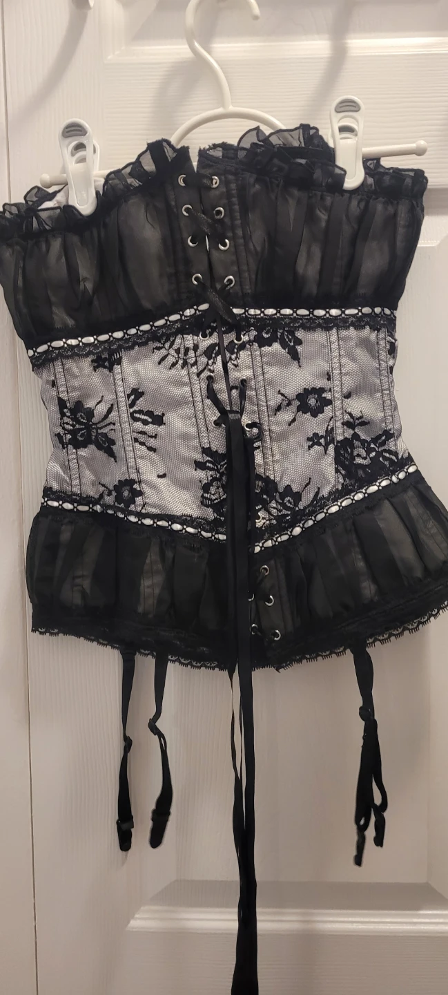Black Corset with Rhinestones and Lace Trim - photo 5