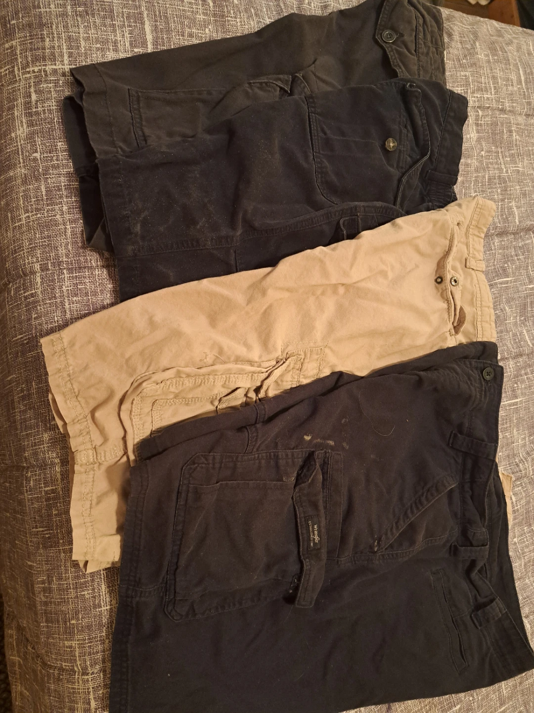 Men cargo pants four pairs three black one tan