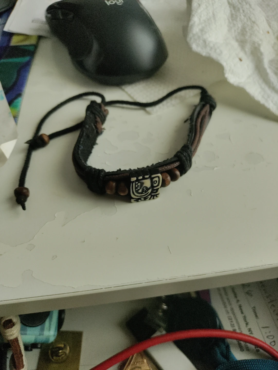 Leather and Wood Beaded Bracelet