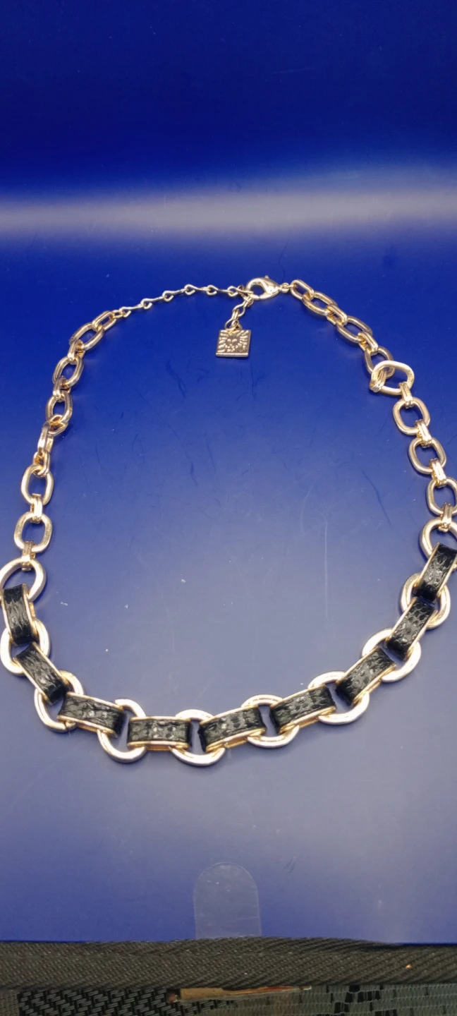 Anne Klein Gold Tone Chain Necklace with Black Inlay