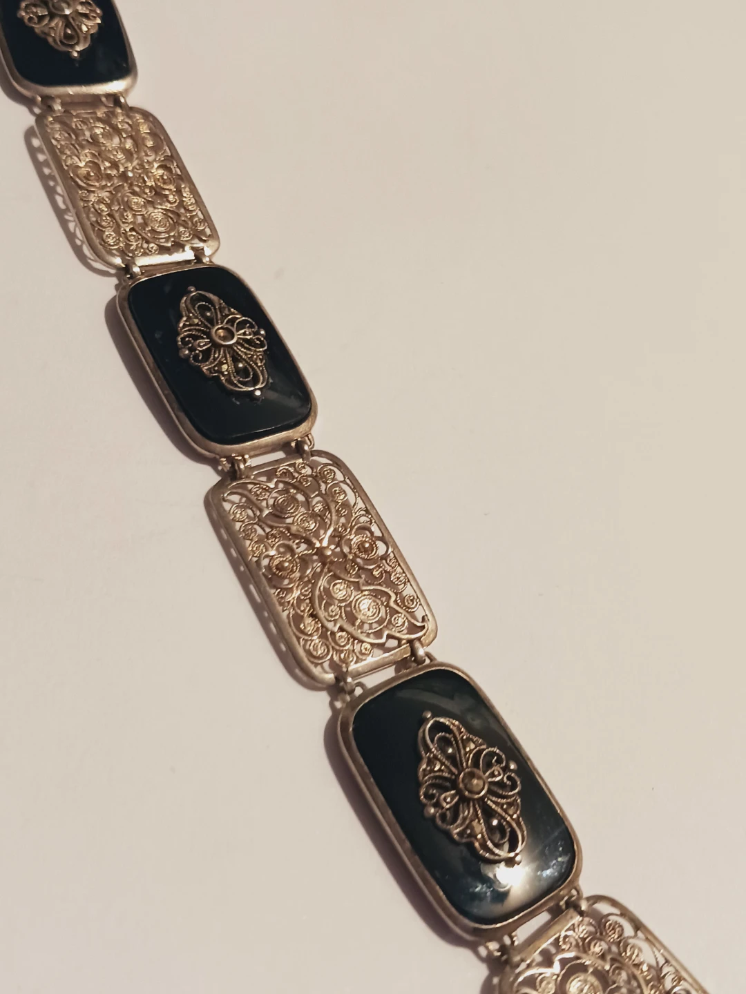 Art Deco Amazing Filigree Sterling Silver Vlack Onyx Bracelet - photo 4