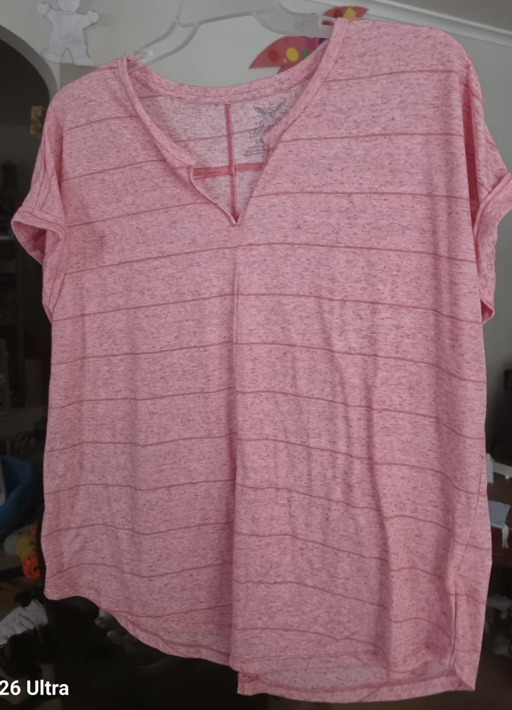 Pink Striped V-Neck T-Shirt - Size XXL