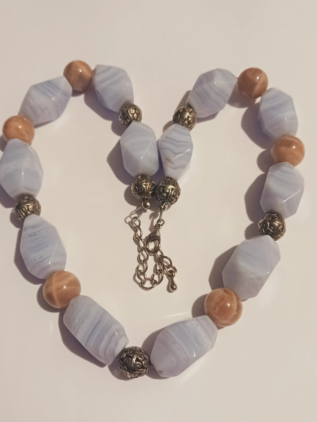 New! Stunning Blue Lace Agate & Warm Beige Jasper Stone Necklace