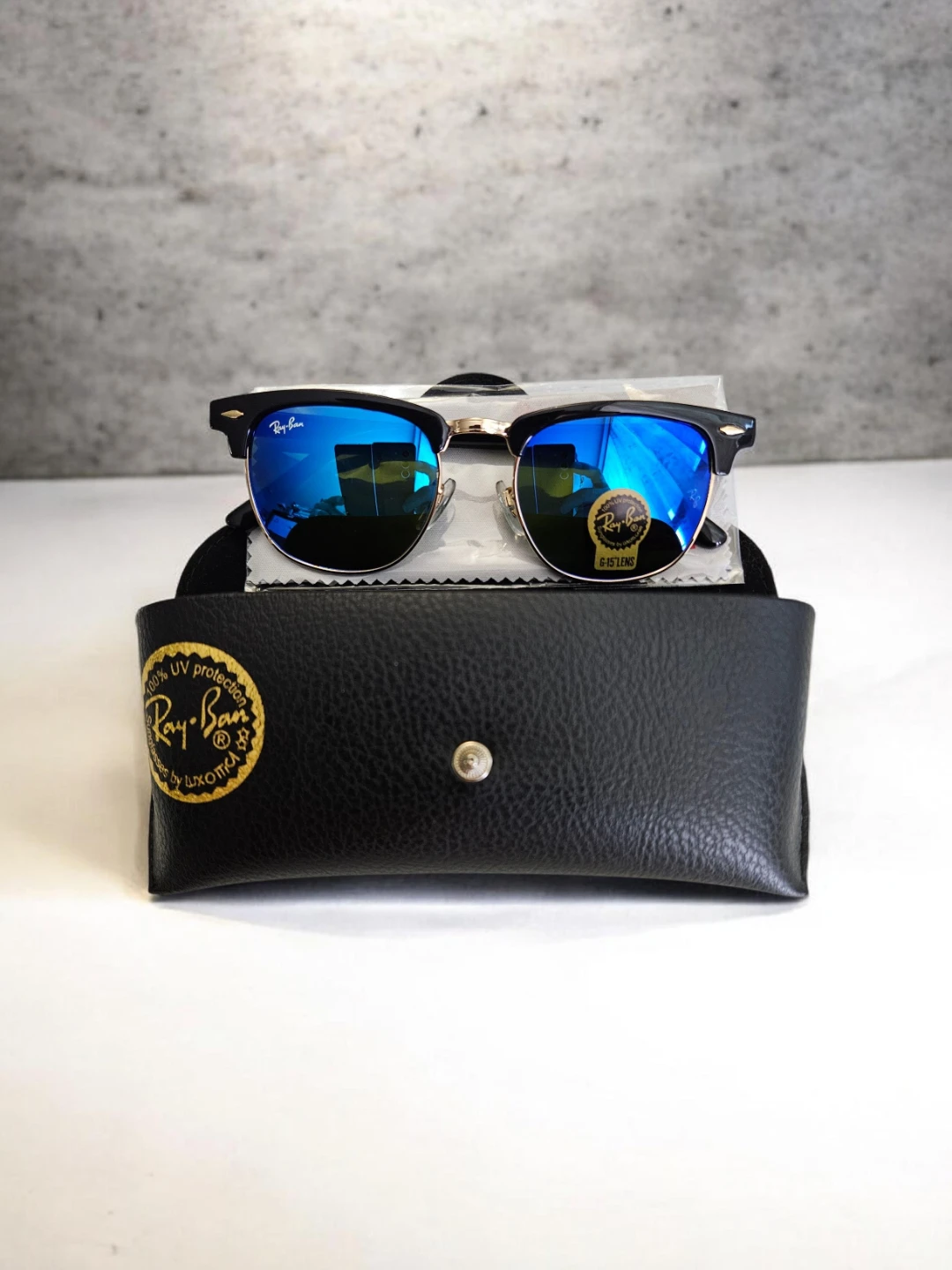 Ray-Ban Clubmaster Sunglasses with Blue Mirror Lenses - photo 2