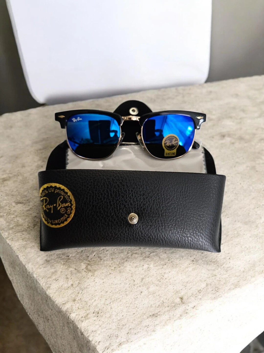 Ray-Ban Clubmaster Sunglasses with Blue Mirror Lenses - photo 3