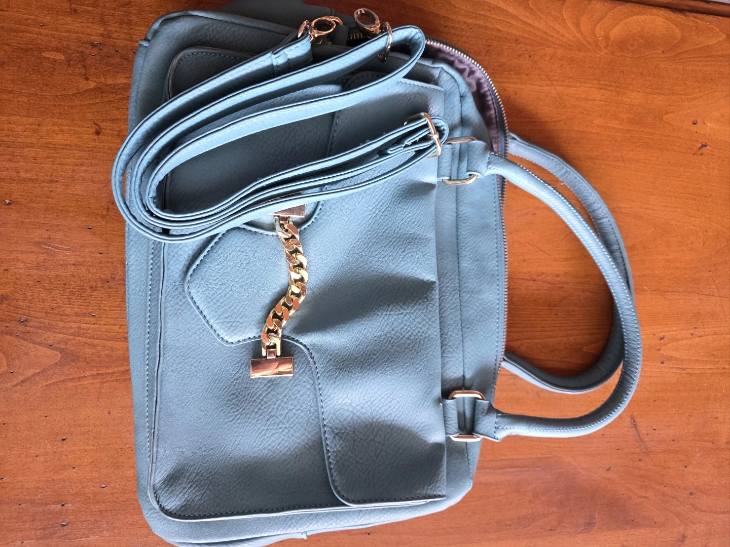 JustFab Faux Leather Satchel Handbag with Gold Chain Detail