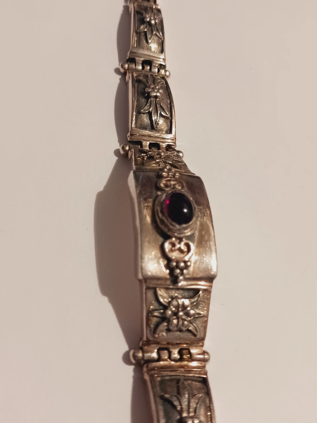 Byzantine Sterling Silver 925 Filigree Garnet Gemstone Bracelet - photo 3