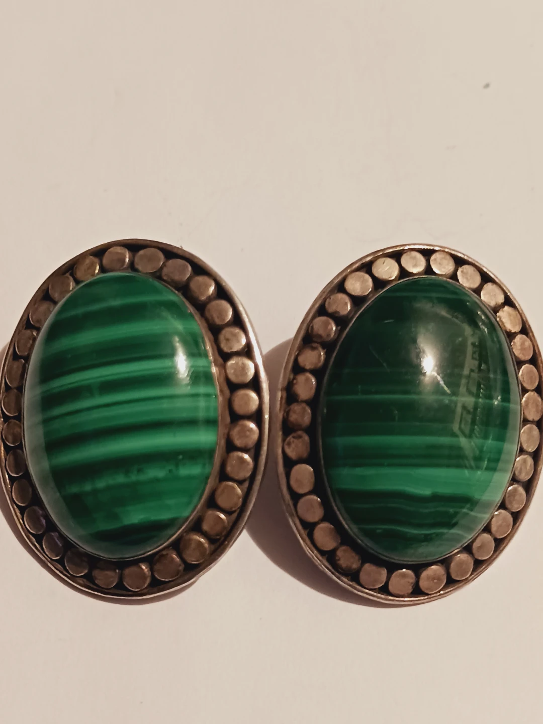 Sterling Silver 925 Malachite Oval Pierced Earrings - photo 3