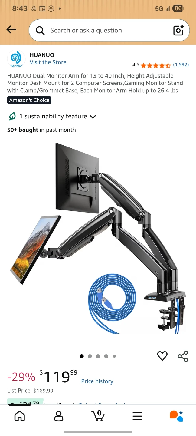 HUANUO Desk Monitor Arm Mount