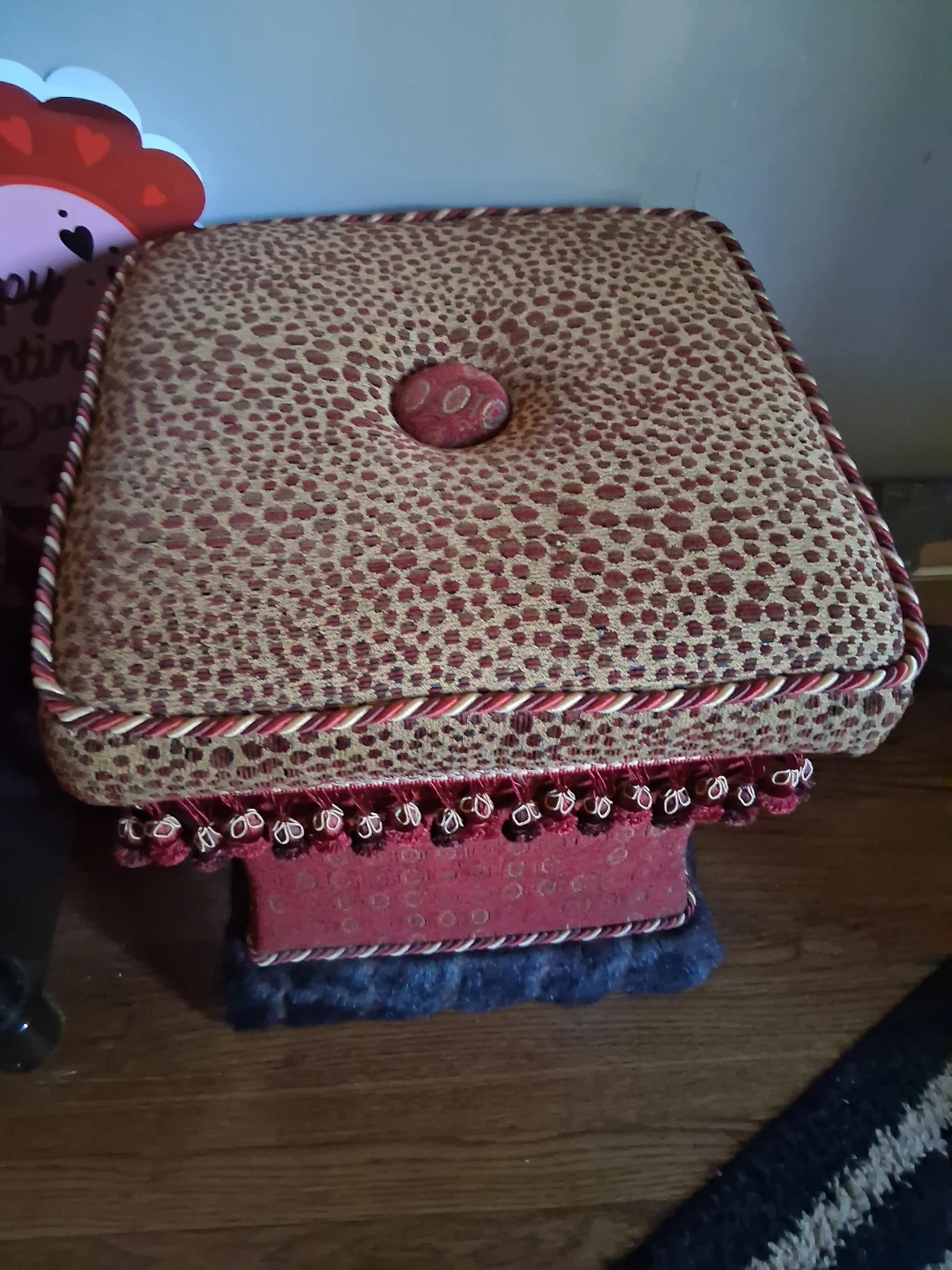 Tufted Ottoman Footstool with Tassel Trim