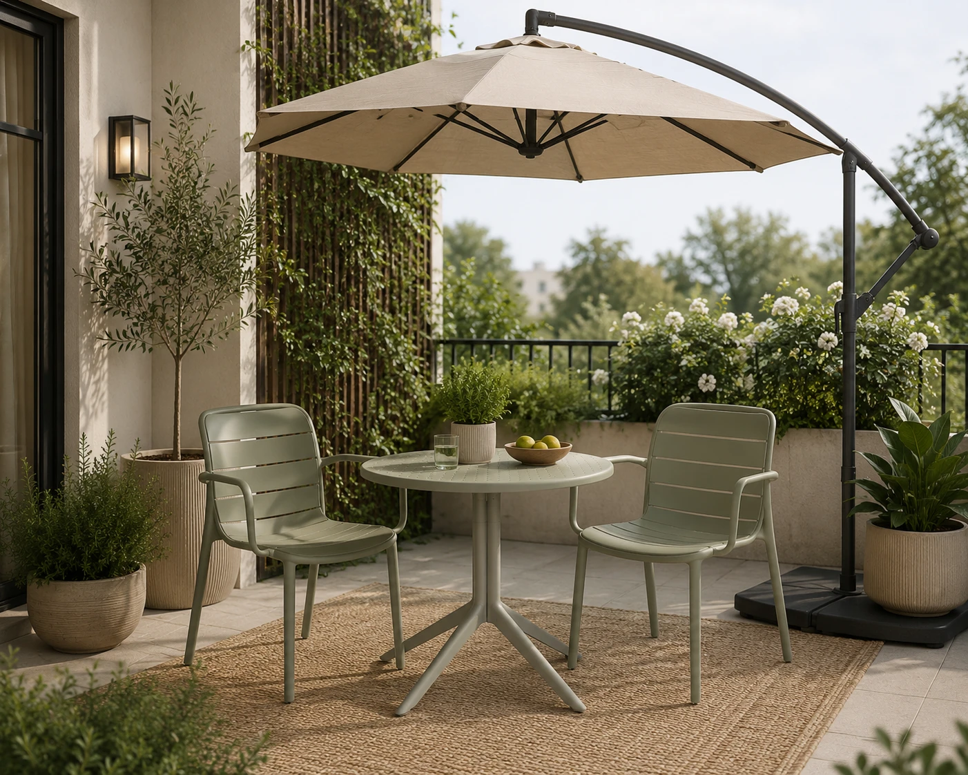Round outdoor table and chairs set from Patioflare